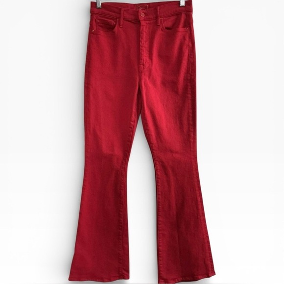 Mother High Waisted Weekender Skimp Flare Leg Stretch Vibrant Haute Red Size 27 - Picture 5 of 10